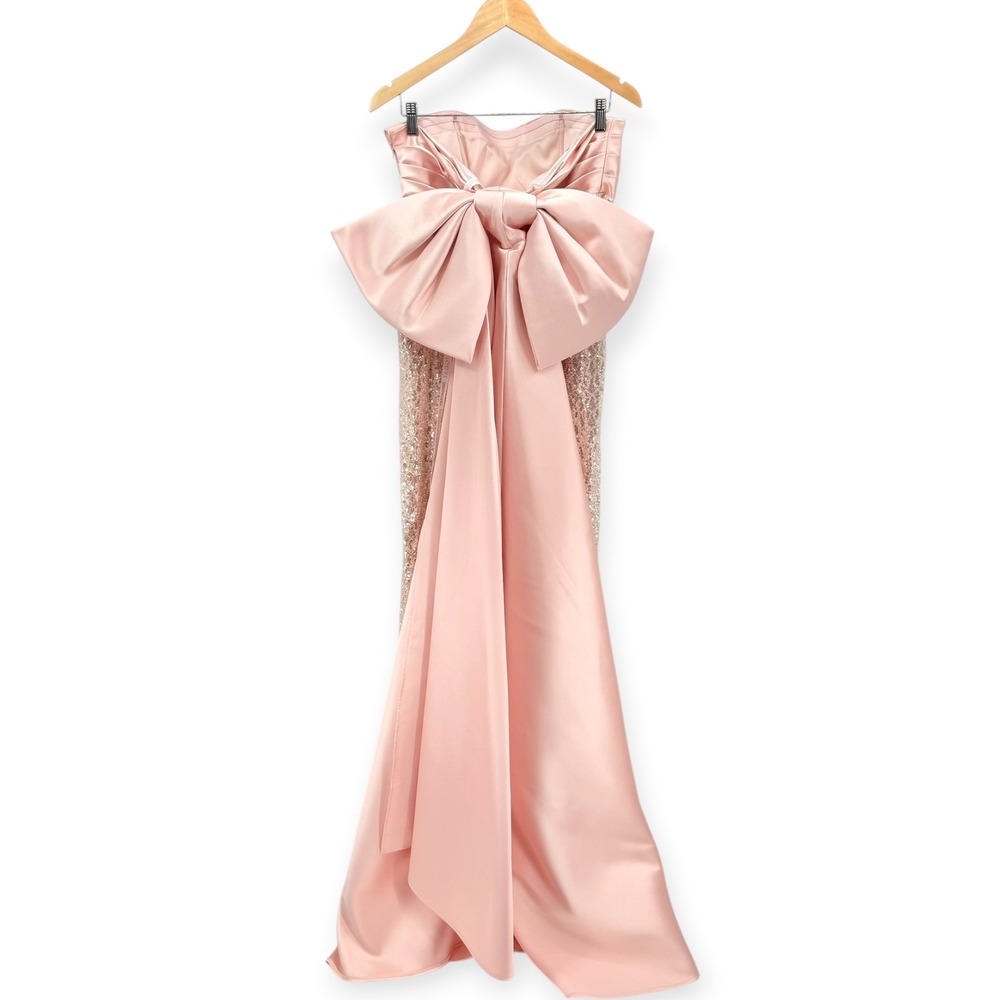 Mac Duggal Blush Pink Strapless Embellished Gown With Back Bow Detail $898 Sz 10 - Picture 12 of 15